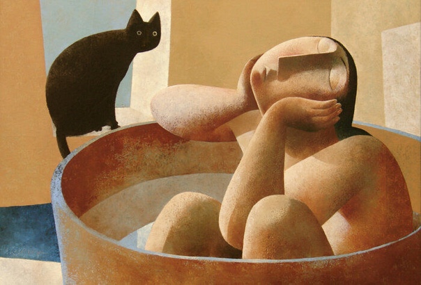 О нежности от Peter Harsamp: кошки и женщины... Его живопись объёмна, образна, фактурна, скульптурна даже.