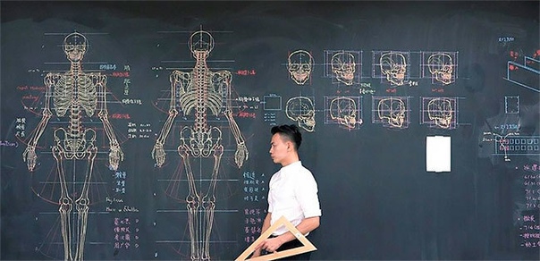 Познакомьтесь с талантливым учителем и практически живописцем Бен-Цюань Чанг, который рисует для своих учеников невероятные анатомические скетчи на доске После того как снимки его рисунков