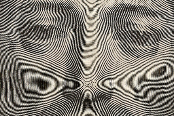 Уникальная гравюра La Sainte Face (Holy Face), 1649 год. Автор: Клод Меллан.Изображение на этой гравюре 17 века состоит из одной единственной спиралевидной линии. Все детали лица, а так же