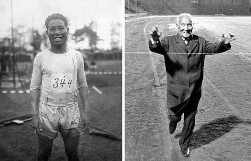 История японского марафонца. В 1912 году один из первых японских марафонцев Сидзо Канакури в течение 18 дней добирался до Стокгольма, места проведения Летних Олимпийских Игр. Сначала пароходом,