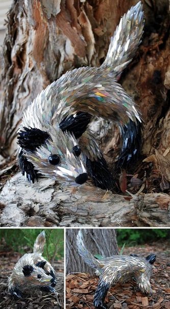 Потрясающие скульптуры животных, созданные Шоном Эвери из компакт-дисков 