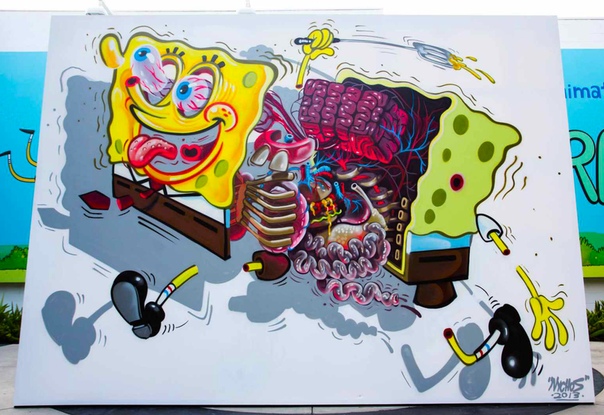 Никос и его анатомичные граффити Увлеченный стилем стрит-арт, известный уличный художник Никос демонстрирует зрителю своих «разобранных» героев. Животные, скелеты, мультипликационные персонажи,