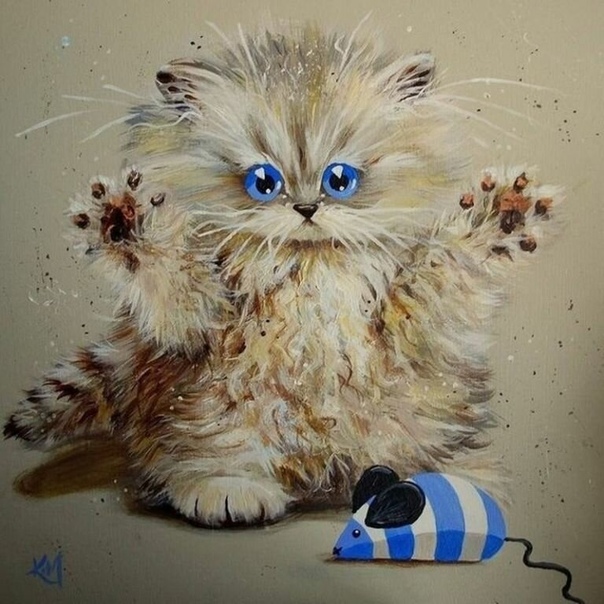 Радужные кошки от Ким Хаскинс Ким Хаскинс родилась в Англии в 1981 году. Еще, учась в школе, она повсюду рисовала юмористические картинки и натюрморты. Яркие краски и забавные сюжеты всегда