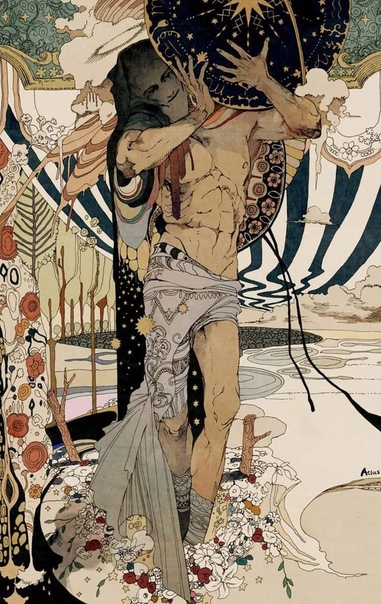 Акия Кагейчи - японский иллюстратор. Кагейчи рисует миры будущего, которые населены зловещими шутами, ленивыми правителями и тайными воинами. Представлены астрологические символы луны, что