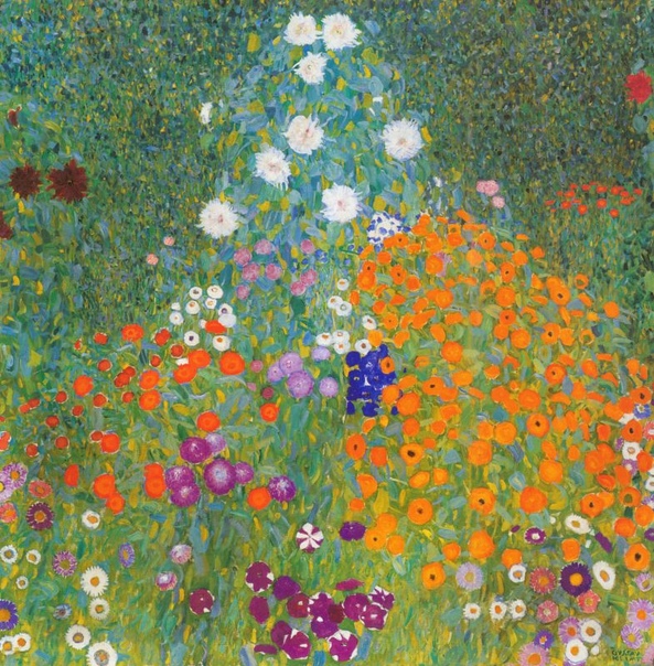 « одного шедевра». «Цветущий сад», Густав Климт 1907г. Холст, масло. Размер: 110×110 см. Фонд Ро для третьего мира, Цюрих В 2017 году пейзаж Климта «Цветущий сад» был продан на Sotheby`s за